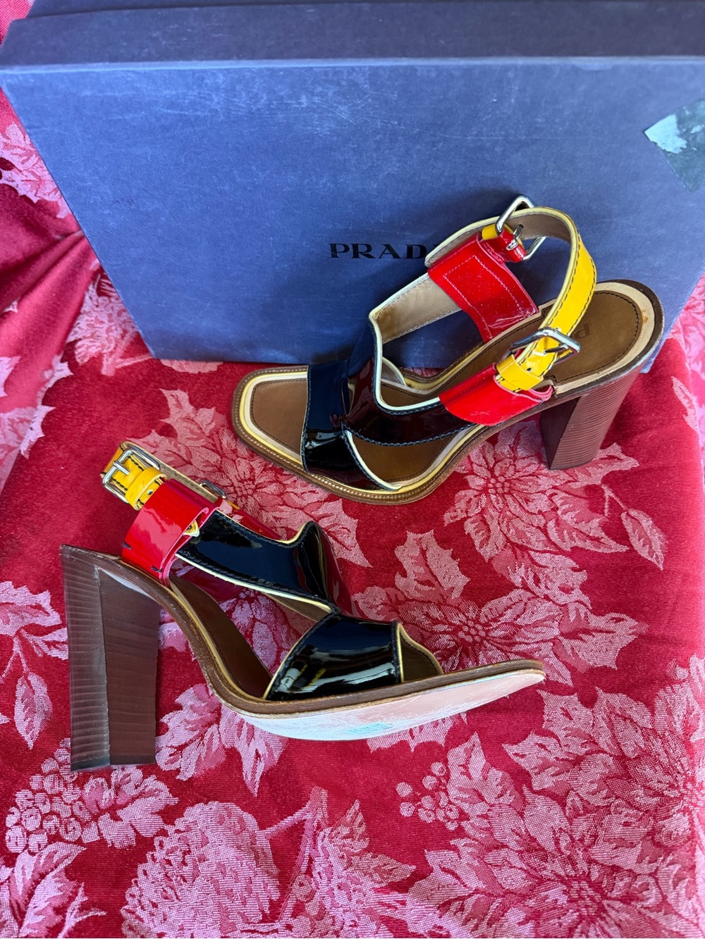 Vintage Prada patent leather colorblock sandals from the Spring 2005